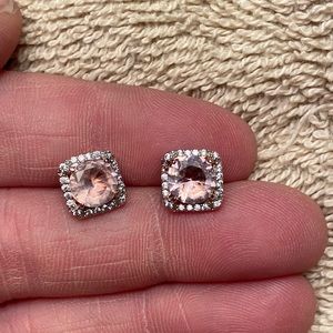 Pink CZ and diamond stud earrings